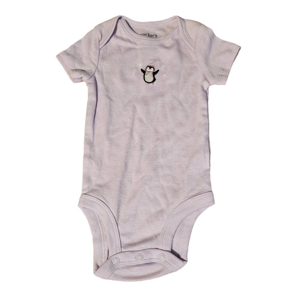Carter's 0-3m Short Sleeve Purple Penguin Snap Closure Bodysuit